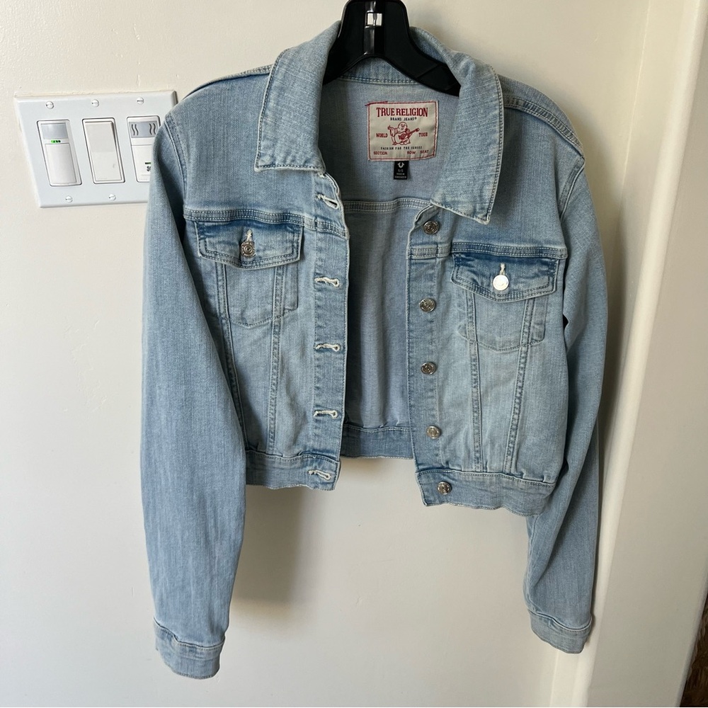 Cropped denim light wash jacket - True Religion (cotton with stretch)